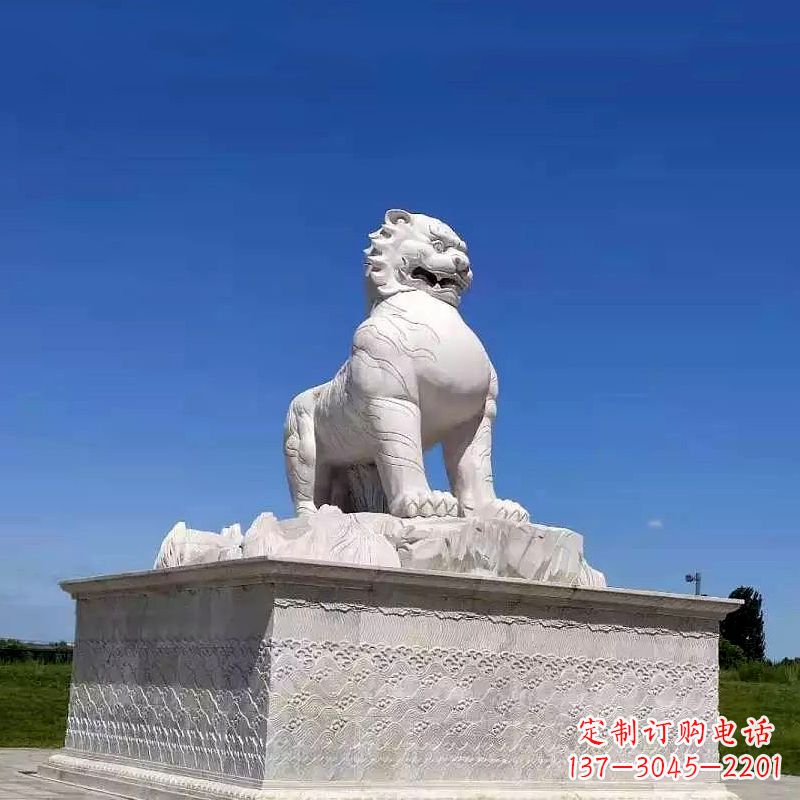 益阳白虎汉白玉石雕-公园广场中国传统文化上古神兽雕塑摆件