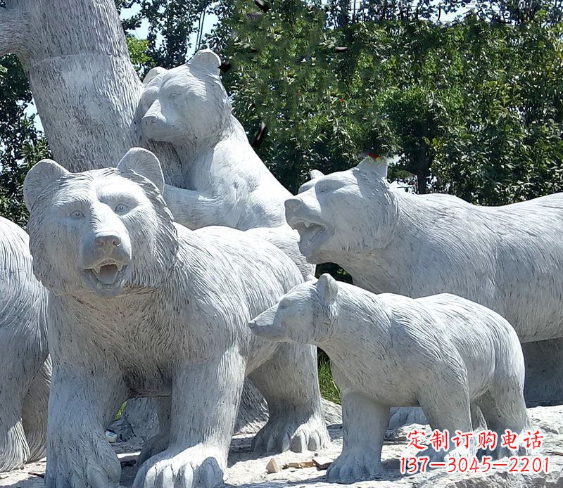 益阳北极熊石雕大理石动物雕塑