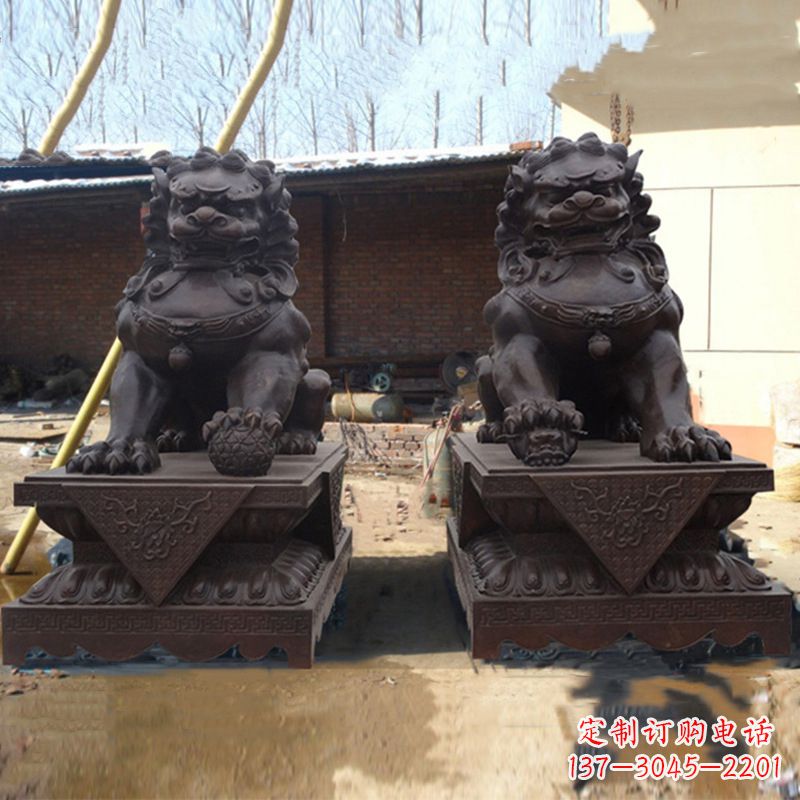 益阳北京狮子铜雕塑-企业商场看门辟邪招财神兽