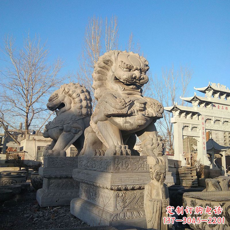 益阳北京石雕狮子-企业楼宇大门动物雕塑摆件