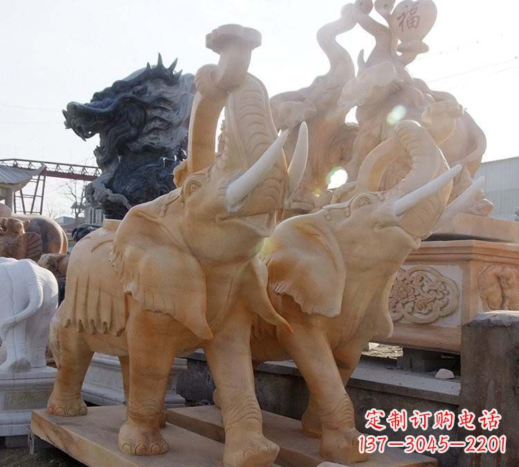 益阳鼻卷如意大象石雕