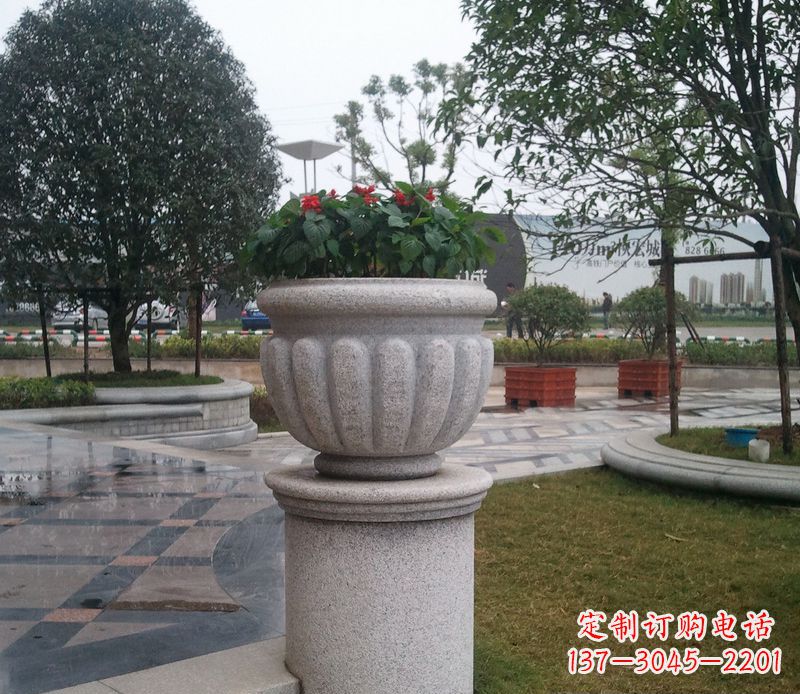益阳别墅景观大理石花盆石雕 (2)