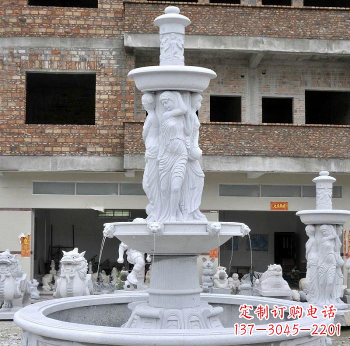 益阳别墅景观汉白玉西方人物喷泉石雕