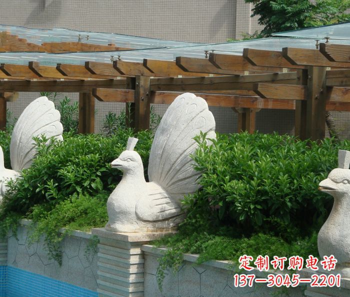 益阳别墅景观孔雀喷泉石雕