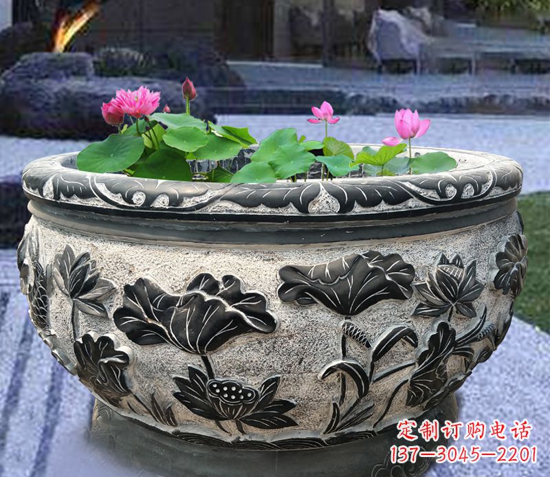 益阳别墅庭院石雕鱼缸
