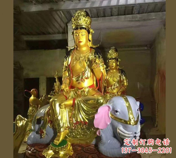 益阳玻璃钢乘大象的普贤菩萨雕塑