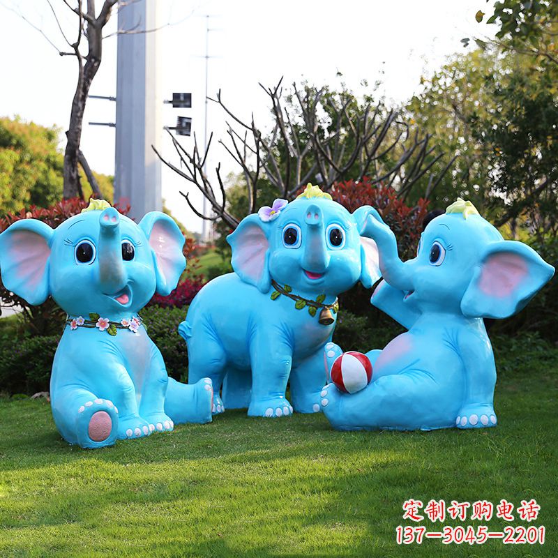 益阳玻璃钢大象头雕塑-公园商场玻璃钢卡通小象美陈摆件