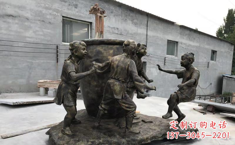 益阳玻璃钢仿铜古代寓言故事司马光砸缸雕塑