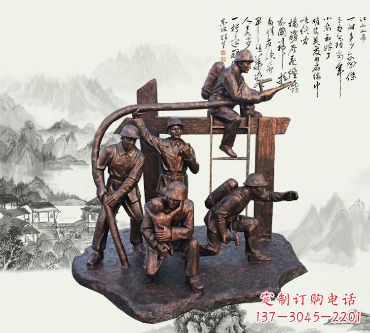 益阳玻璃钢仿铜消防员雕塑传承英雄豪情