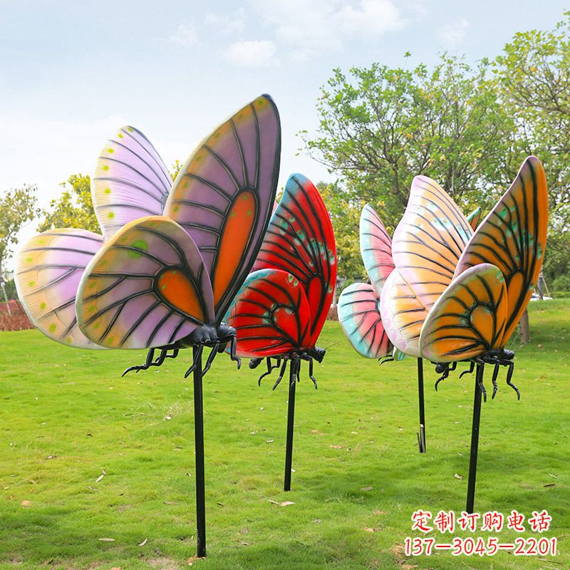 益阳玻璃钢仿真蝴蝶插件,公园园林草地动物雕塑摆件