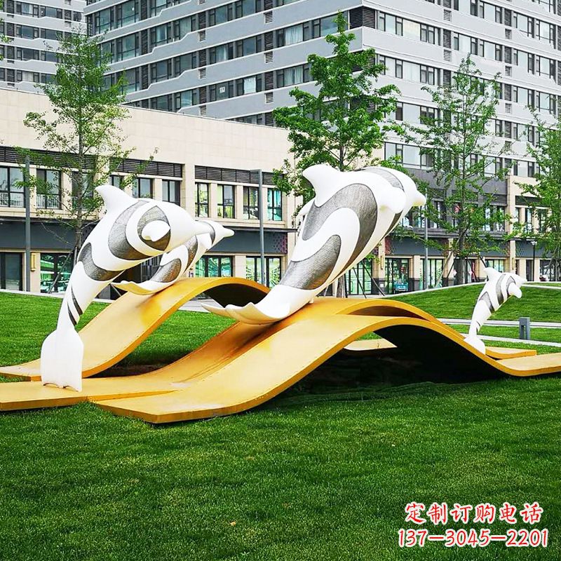 益阳玻璃钢海豚景观雕塑精致的城市动物雕塑