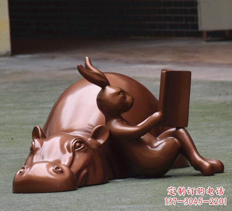 益阳玻璃钢河马仿铜动物雕塑