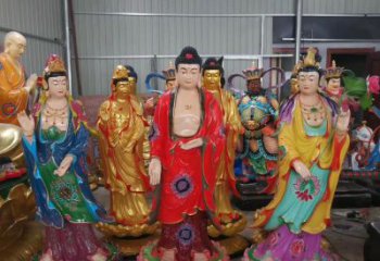 益阳玻璃钢佛像彩绘西方三圣雕塑