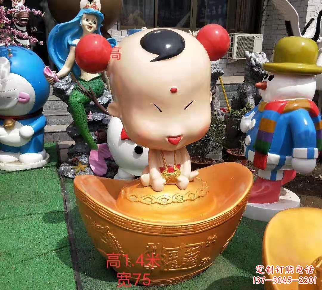 益阳玻璃钢元宝娃娃雕塑招财进宝