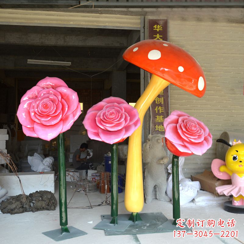 益阳玫瑰之美玻璃钢玫瑰雕塑