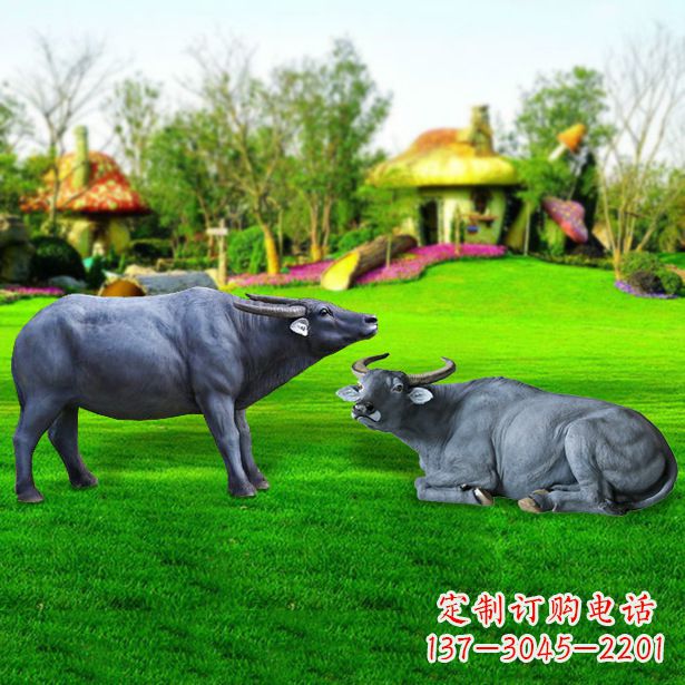 益阳玻璃钢水牛雕塑,复古农家院情怀