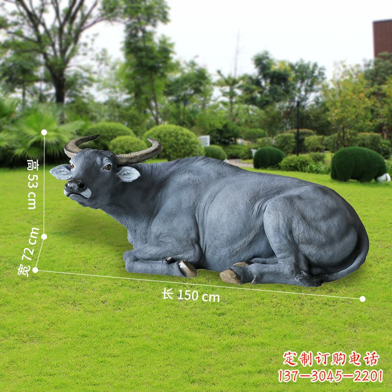 益阳玻璃钢卧姿水牛雕塑——给人以宁静自然的感受