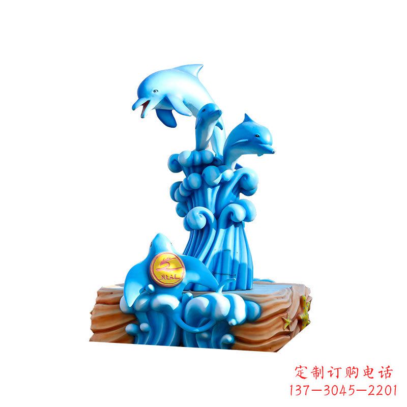 益阳玻璃钢戏水海豚,水上乐园泳池喷泉玻璃钢雕塑