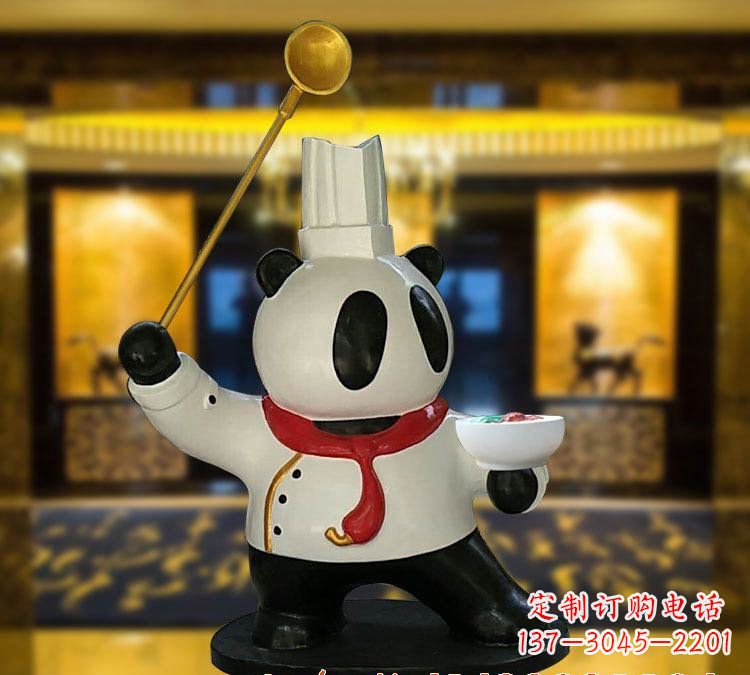 益阳玻璃钢熊猫厨师雕塑