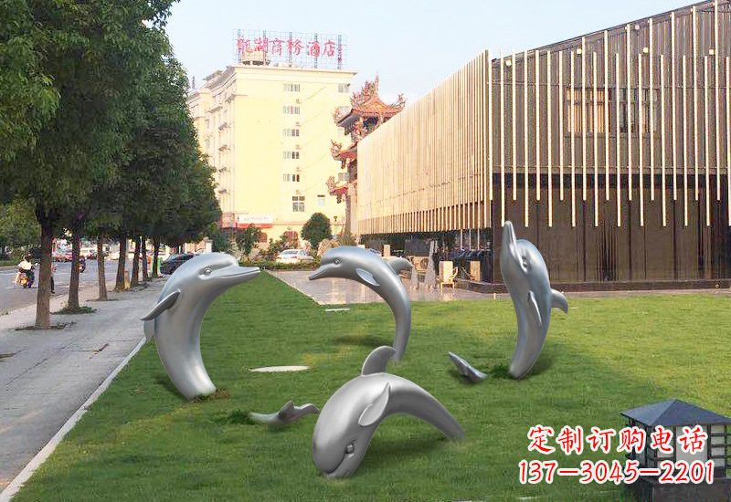益阳不锈钢草地海豚雕塑