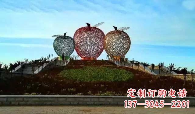 益阳不锈钢城市彩色镂空苹果雕塑