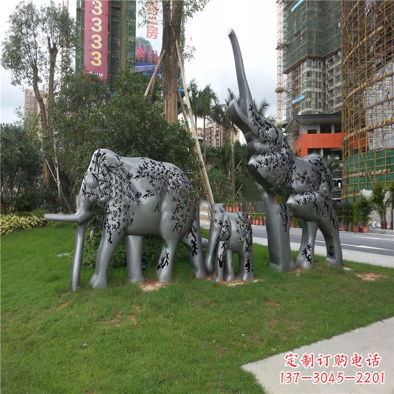 益阳不锈钢抽象大象雕塑-小区园林草坪雕塑景观雕塑