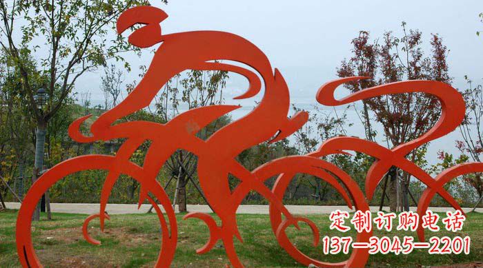 益阳不锈钢抽象骑自行车人物雕塑1