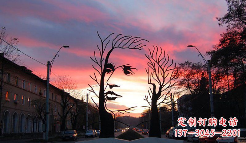 益阳不锈钢抽象人头街边景观雕塑