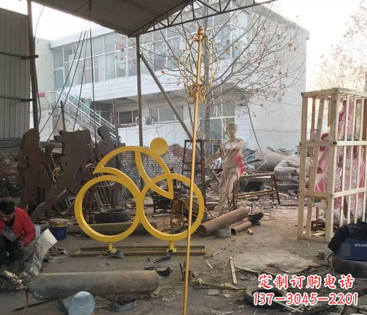 益阳不锈钢抽象人物骑自行车雕塑 (2)