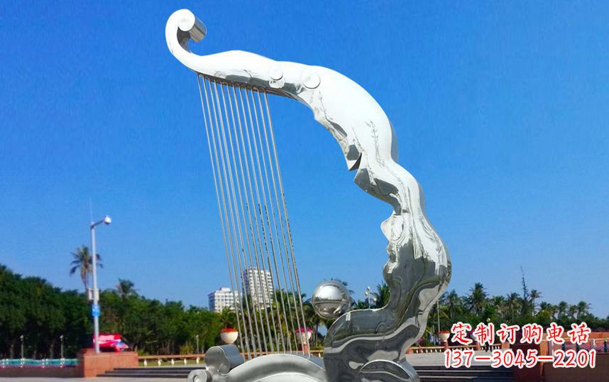 益阳不锈钢抽象竖琴广场雕塑
