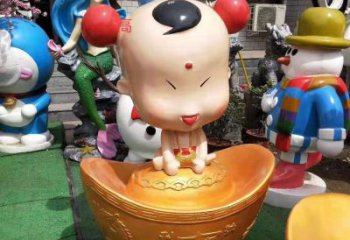 益阳玻璃钢元宝娃娃雕塑招财进宝