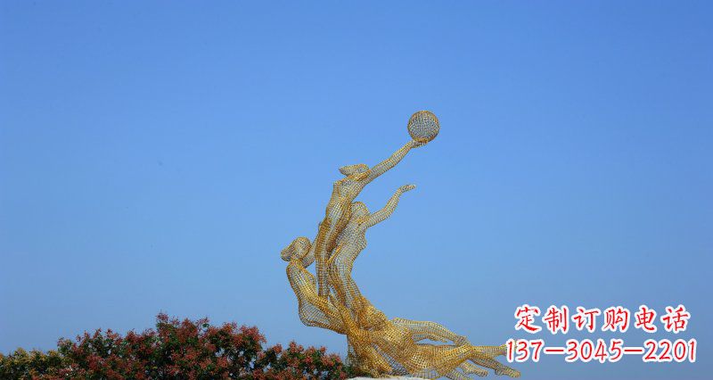 益阳不锈钢打篮球的女孩公园景观雕塑