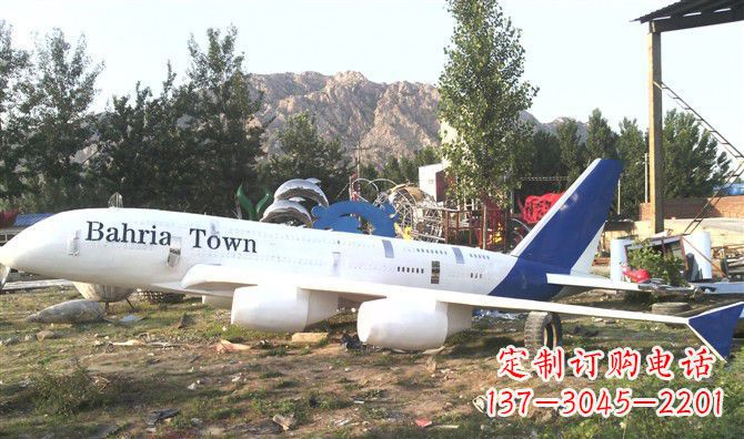 益阳静静躺在大地上的不锈钢飞机雕塑