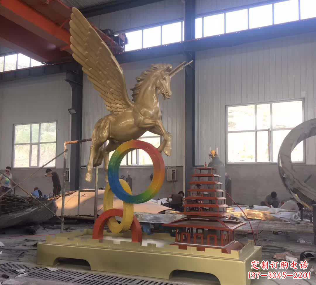 益阳不锈钢飞马踩圆圈雕塑精美艺术之作