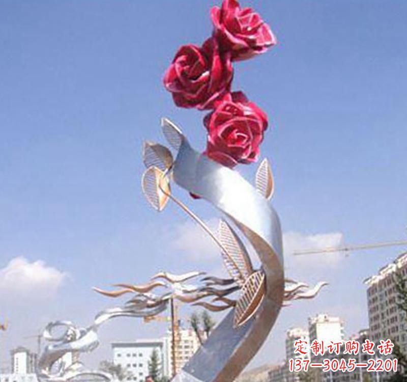 益阳不锈钢玫瑰雕塑,点缀广场景观