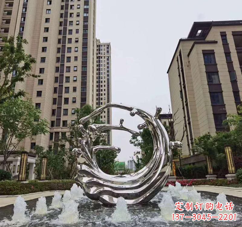益阳不锈钢海浪喷泉雕塑精美雕刻,灿烂绚烂