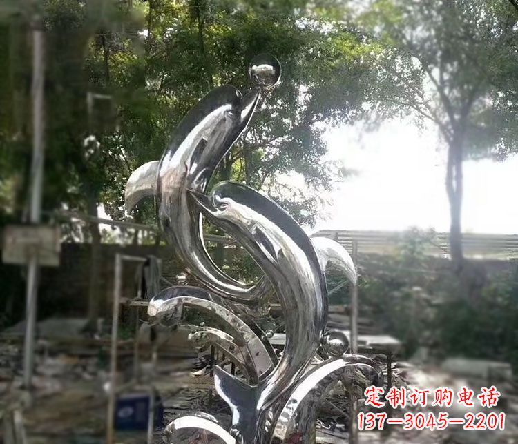 益阳不锈钢海豚顶球雕塑
