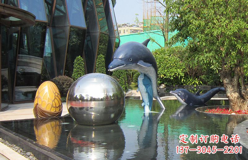 益阳不锈钢海豚景观雕塑创造精美绝伦的企业公园