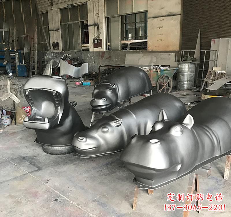 益阳静态之美22英寸不锈钢河马雕塑