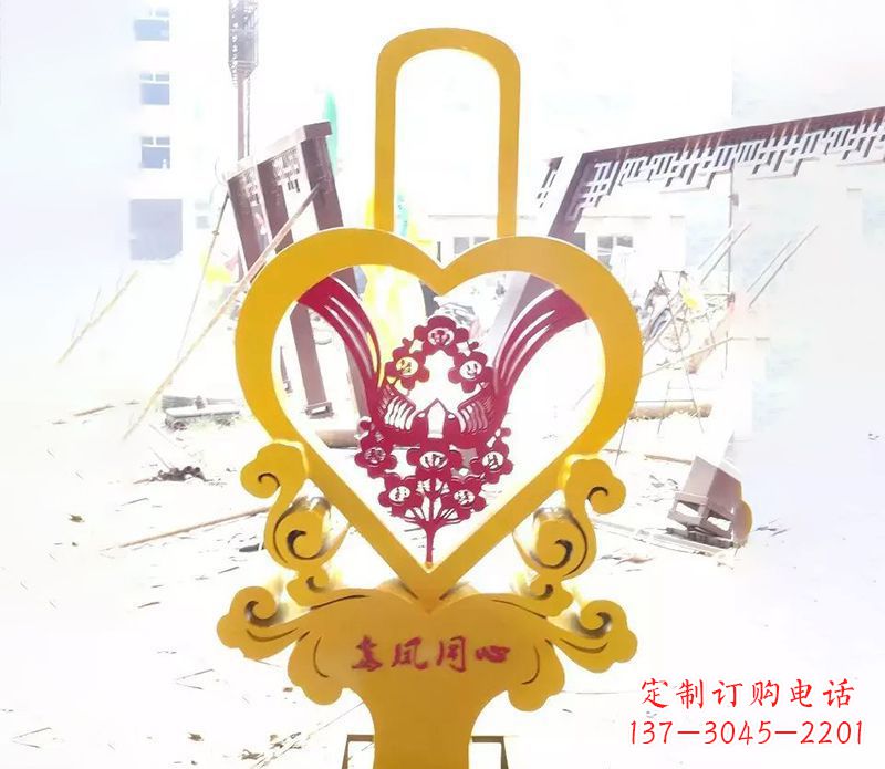 益阳不锈钢龙凤同心雕塑精美雕刻传递着浓浓爱意