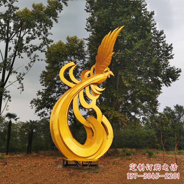 益阳不锈钢凤凰雕塑黄金色园林之美
