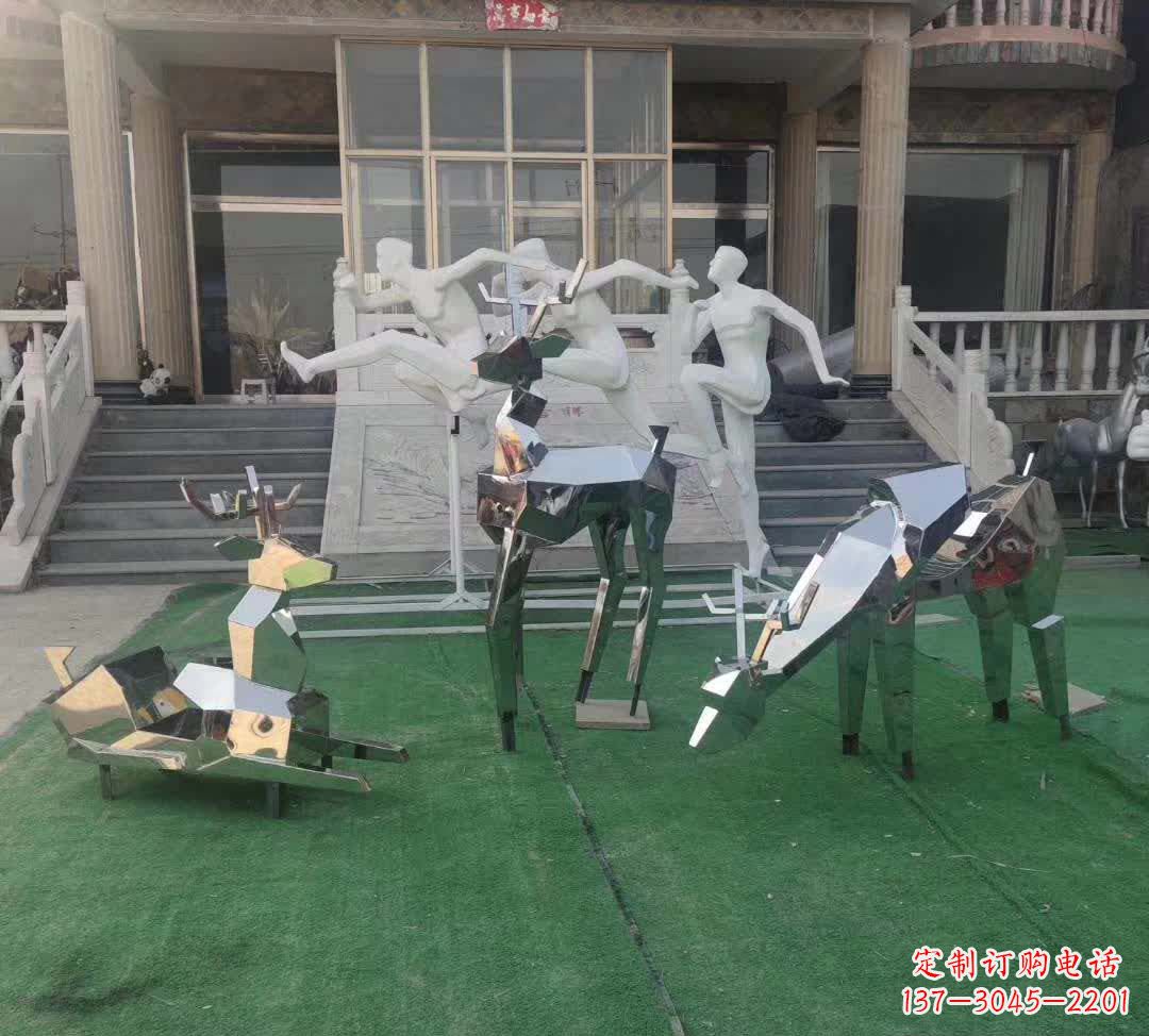 益阳精美动物雕塑点缀不锈钢售楼部