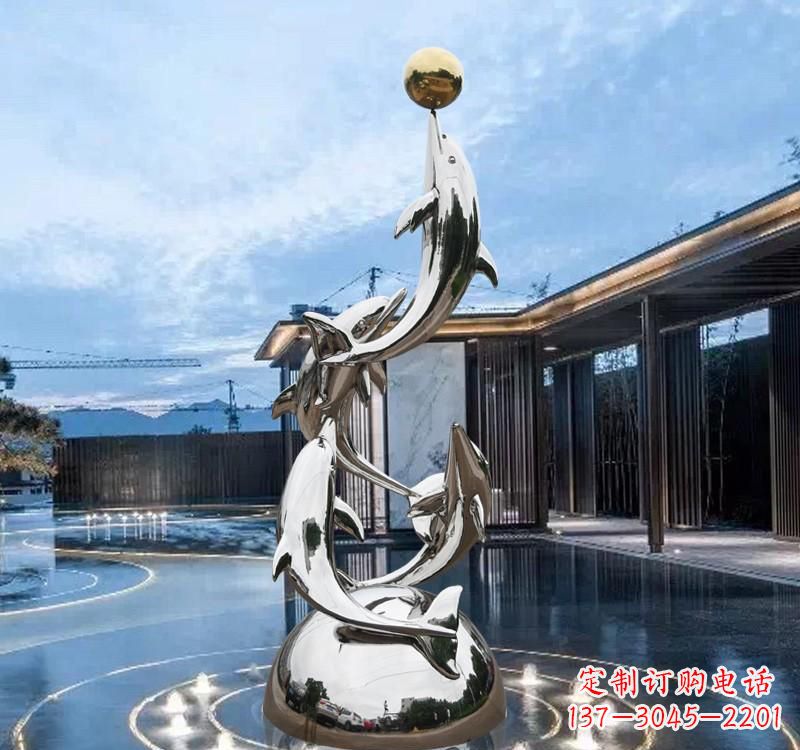 益阳海豚的优雅身姿——不锈钢水景雕塑