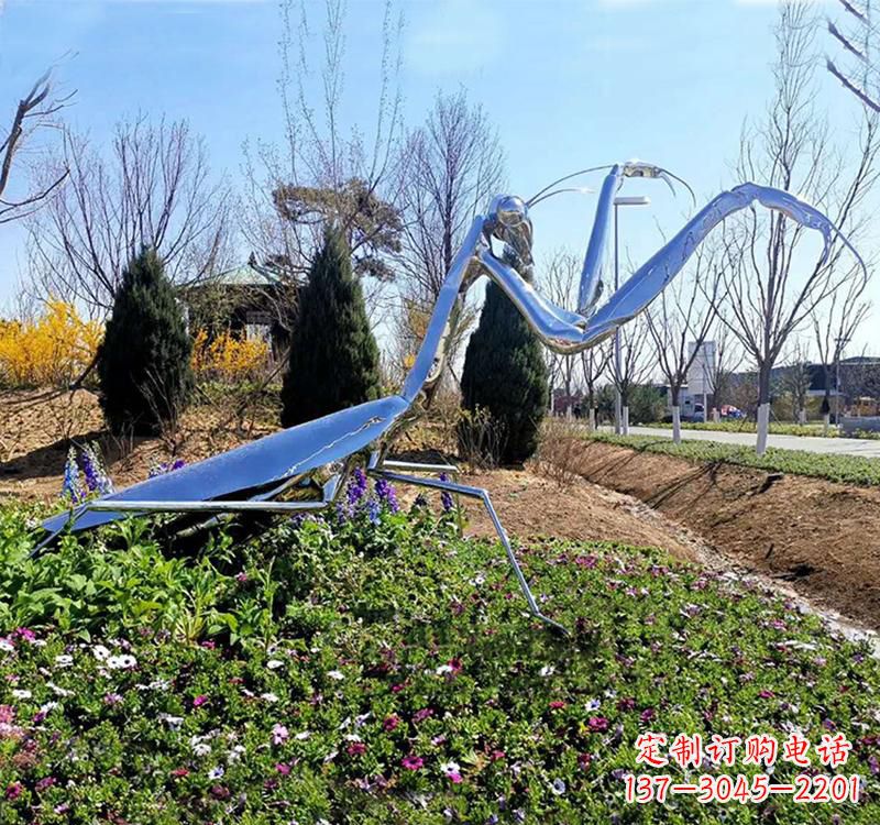 益阳折射螳螂之美不锈钢现代动物雕塑