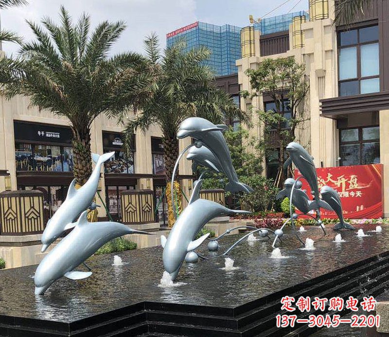 益阳不锈钢海豚跳跃喷泉雕塑美丽的艺术装置