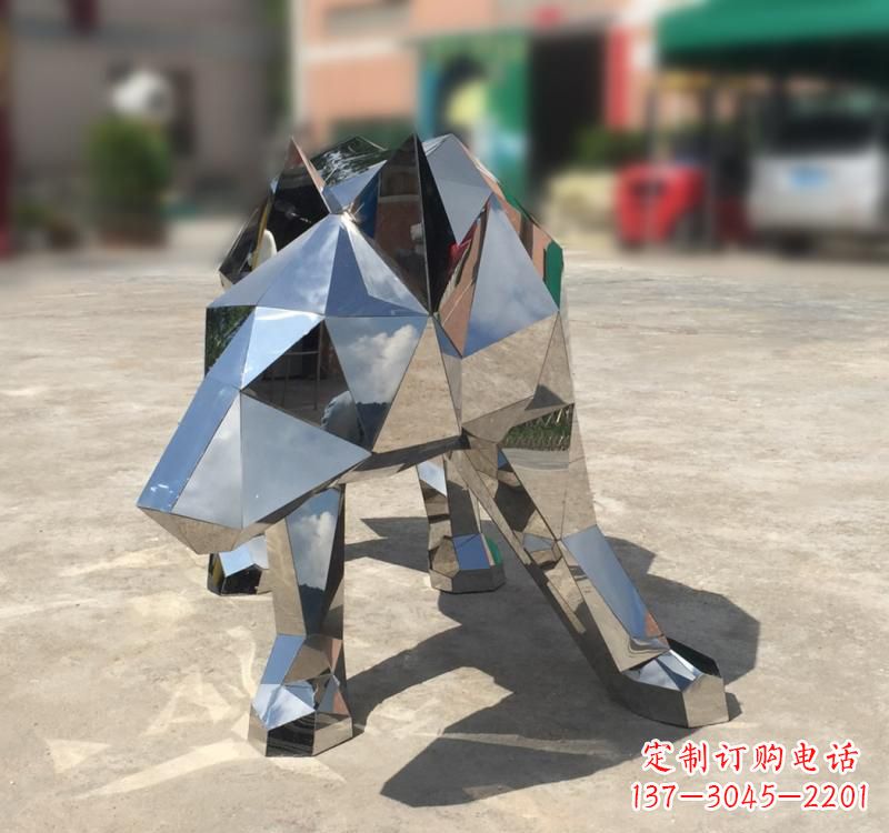 益阳不锈钢园林动物几何狼雕塑