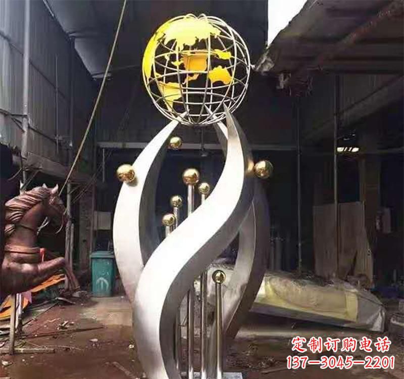 益阳不锈钢转动地球仪雕塑——传承地球文明