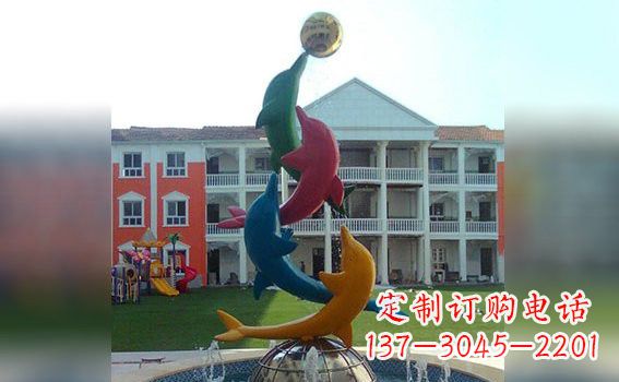 益阳彩色不锈钢海豚雕塑海洋动物景观标识