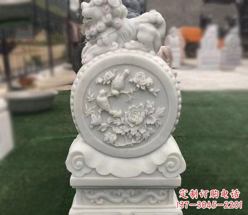 益阳草白玉麒麟浮雕门墩