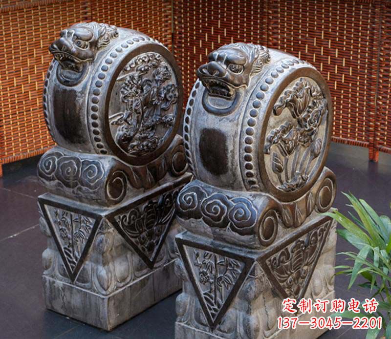 益阳仿古石门墩雕塑,提升茶楼景观